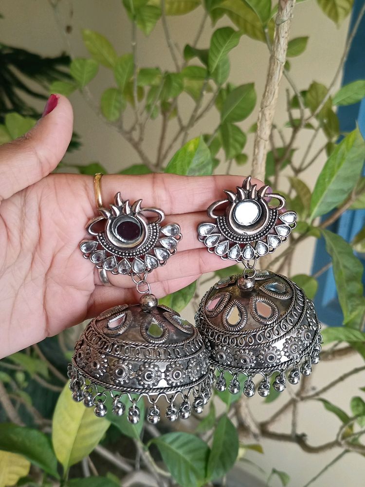 Silver Oxidised Big Jhumke