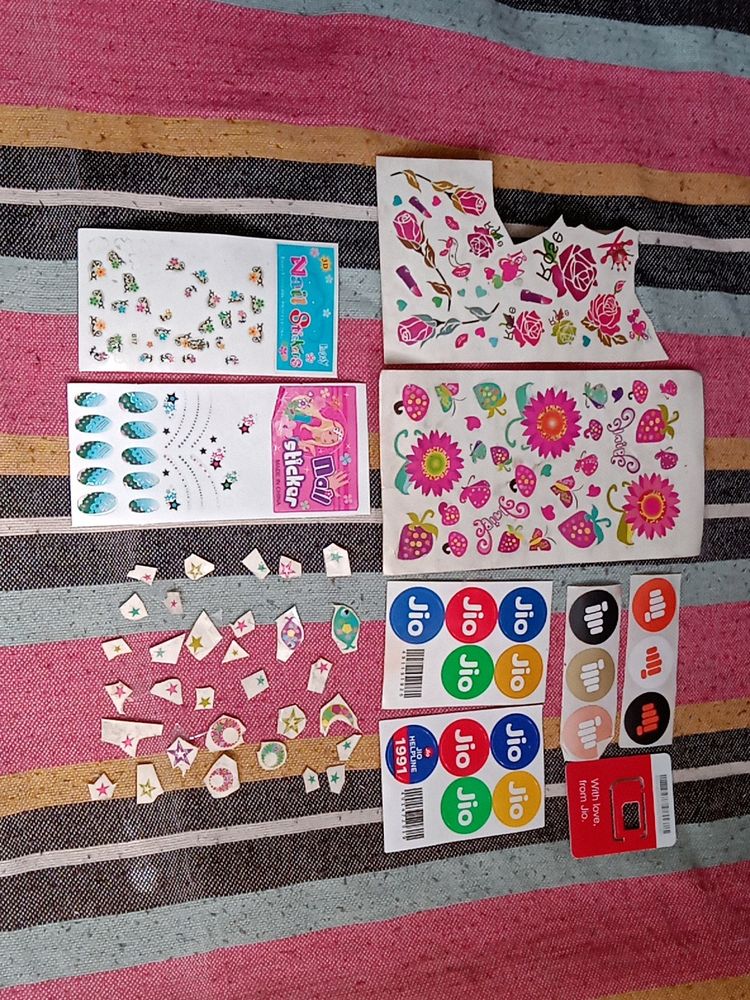 Nail Stickers & Art Glitter With Jio Sim & Sticker