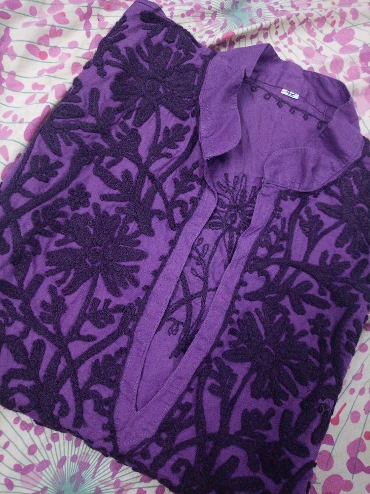 Purple Chikenkari Kurta