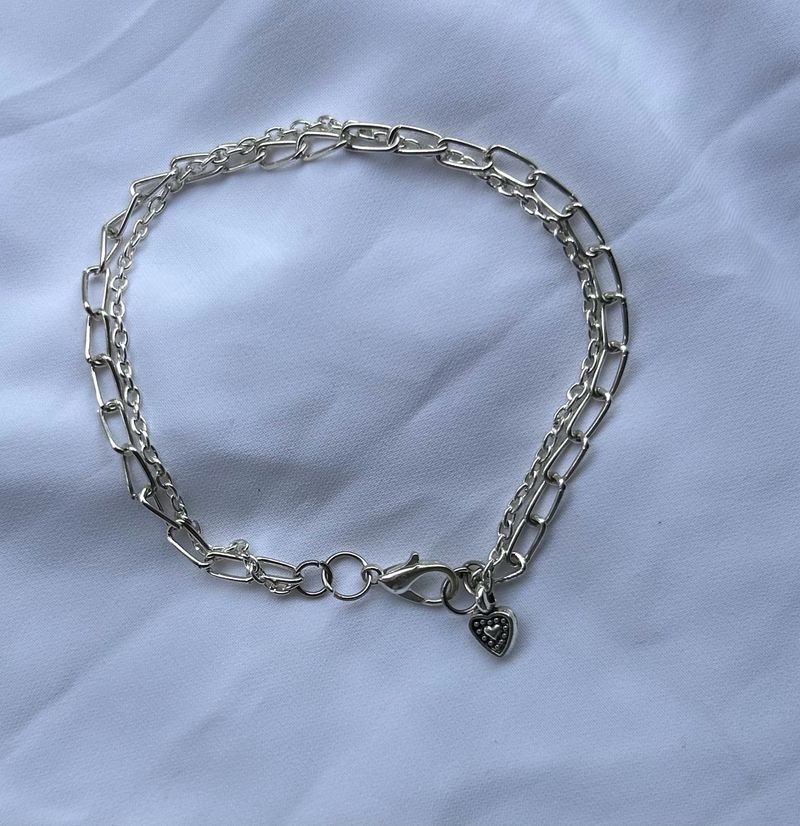 Dual Silver Chain Heart Bracelet