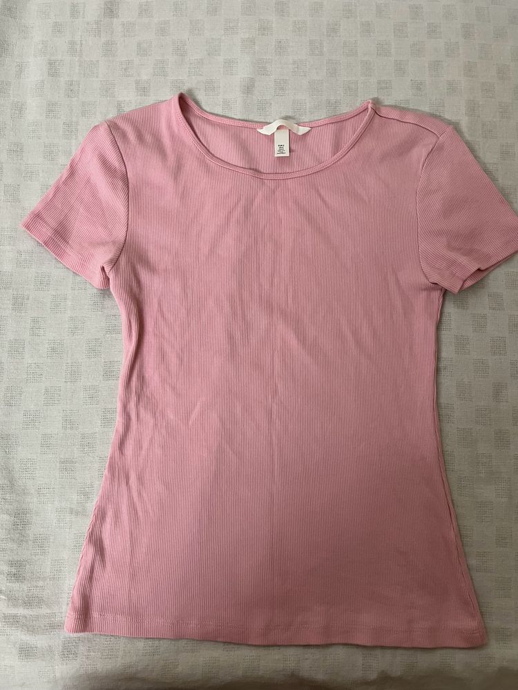 H&M Ribbed Pink Tshirt For Women