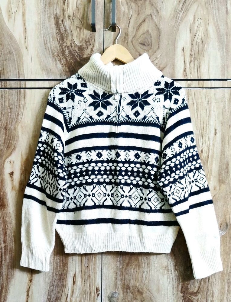 White & Black Highneck Sweater- Size-42-44