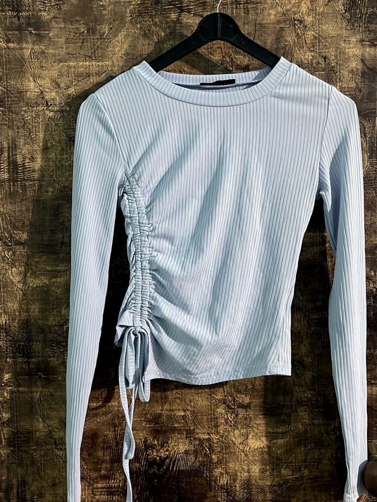 Ribbed Or Pleated Long Sleeve Top