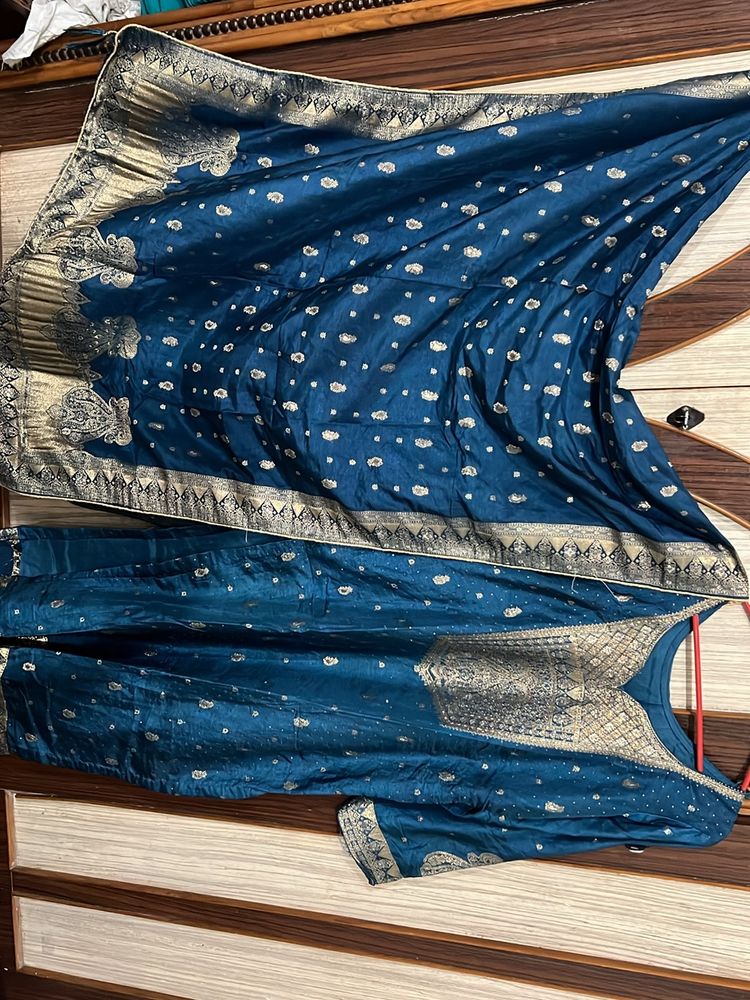 Blue Banarasi Seroski Work Suit