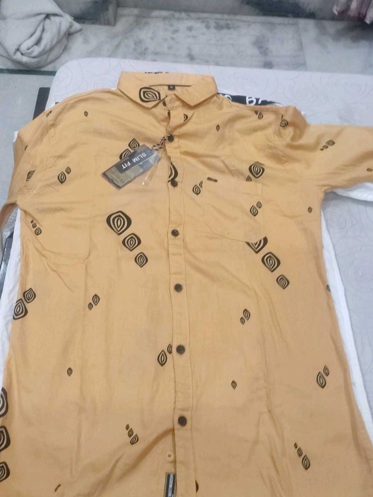 Men's Stylish Mustard Casual Shirt with Unique Spi