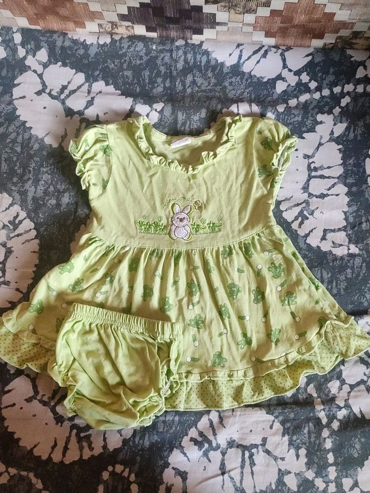 Pista Green Frock Set For 3 To 9 Months