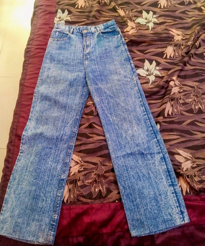 Faded Wide Leg Blue Jeans