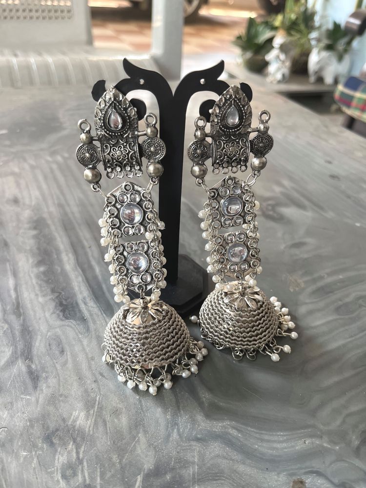 Long Silver jhumkas