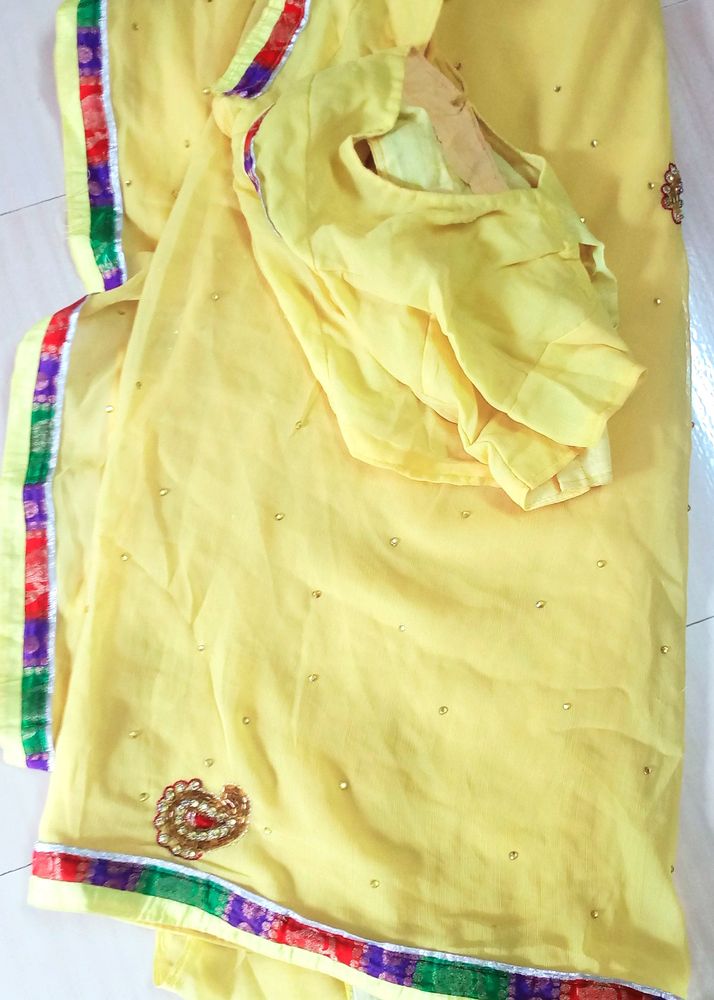 Light Yellow Colour  Saree