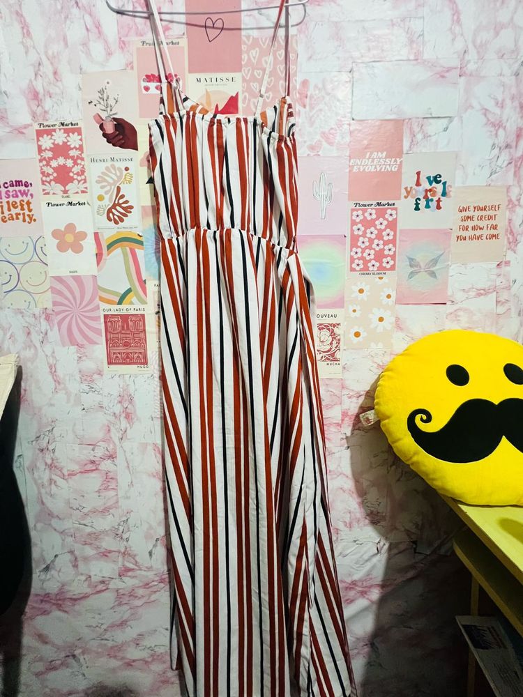 striped sleeveless gown