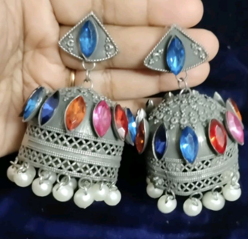 Black Polish Multicolour Jhumka