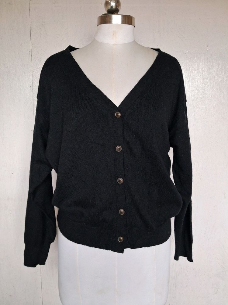 V Neck Button Cardigan With Bow In Back