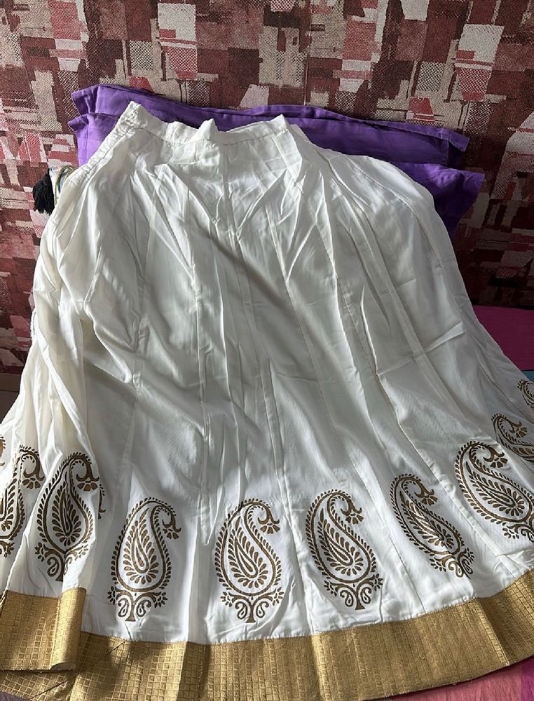 Festive White Skirt With Golden Designs