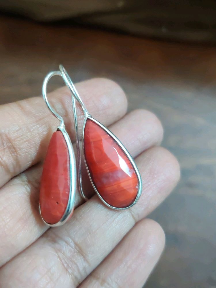 Coral Colored Brass Earrings With 925 Plating