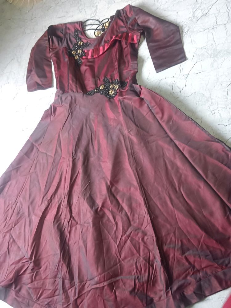 Maroon Gown With Handwork