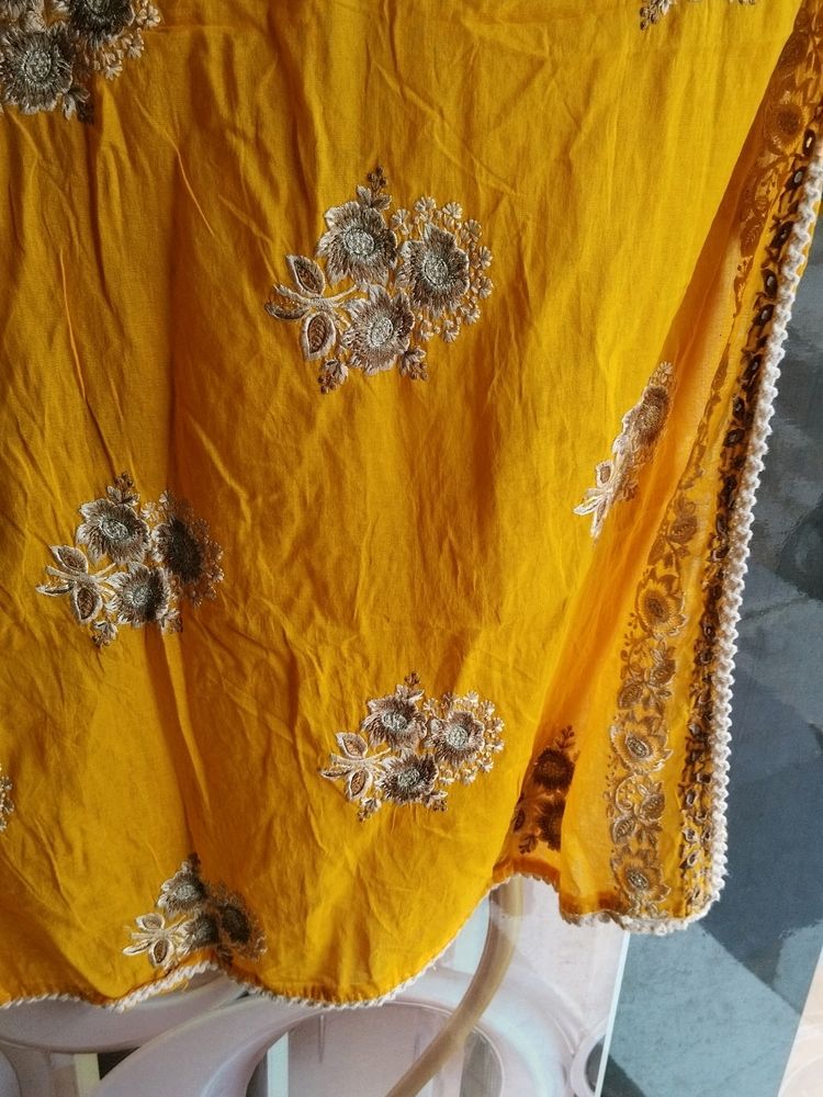 Rich Yellow Heavy Work Dupatta With border