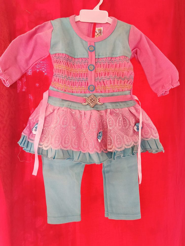 Baby Girl Dress With Sleeves Pink And Blue