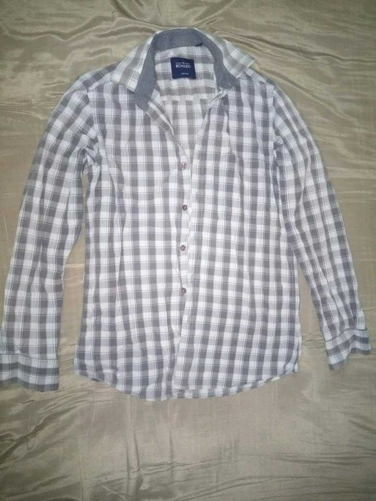 Check White And Grey Men Shirt