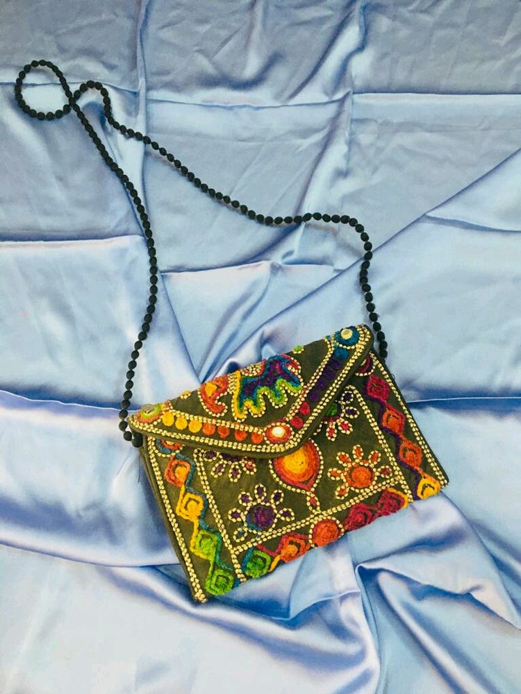 Black Colourfull Print Boho Style Sling