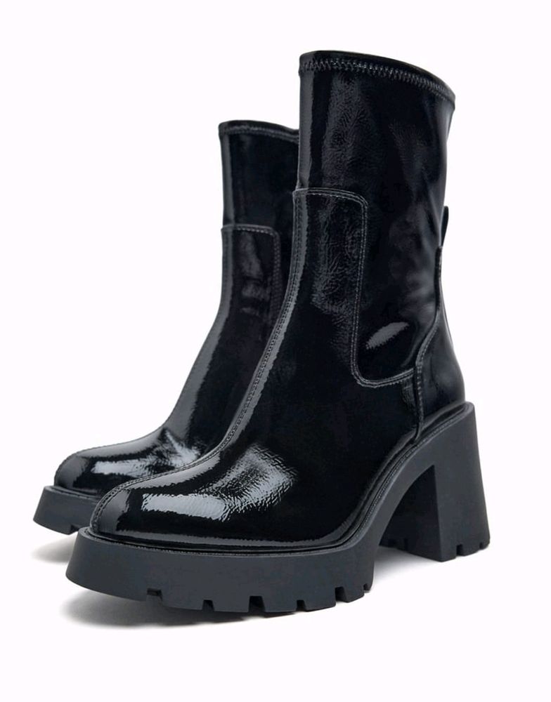 Zara Faux Patent High Heel Boots