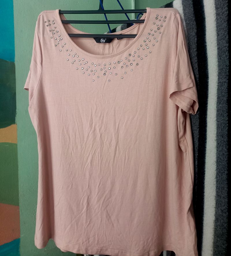 Fig Pink Top, With White Embellishments.
