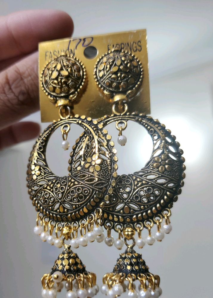 Gold Oxidised Earrings