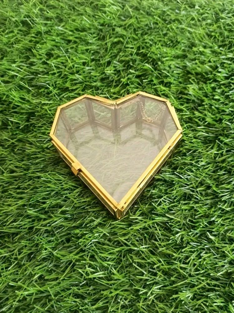 Vintage Glass Jewellery Box Heart Shape