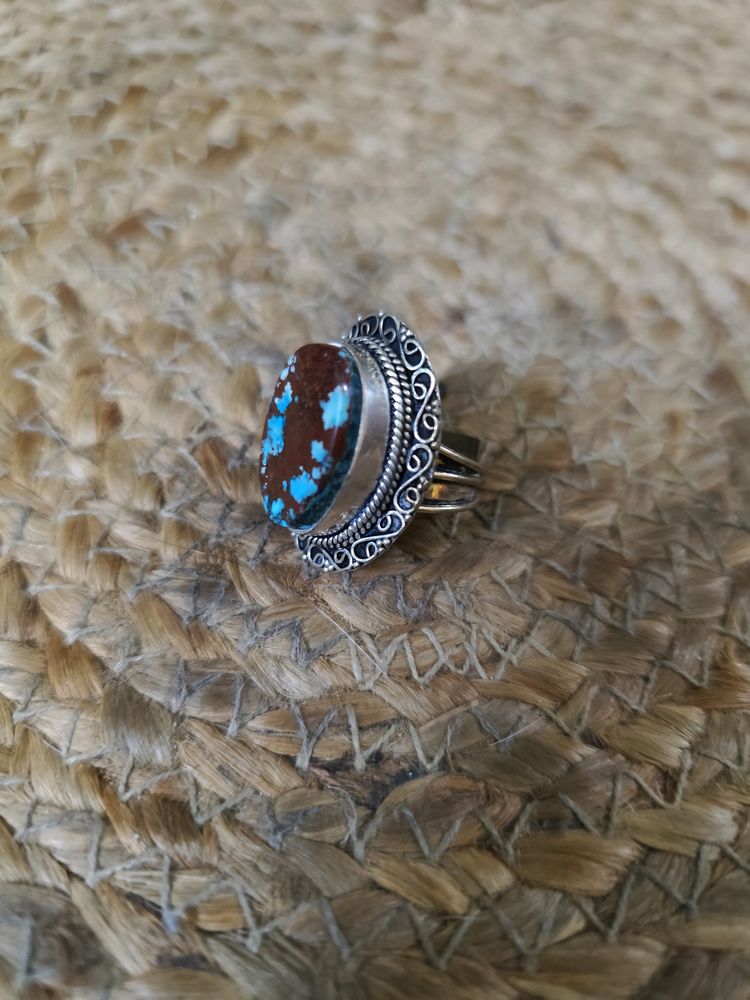 Statement Silver Ring With Tibetan Turquoise