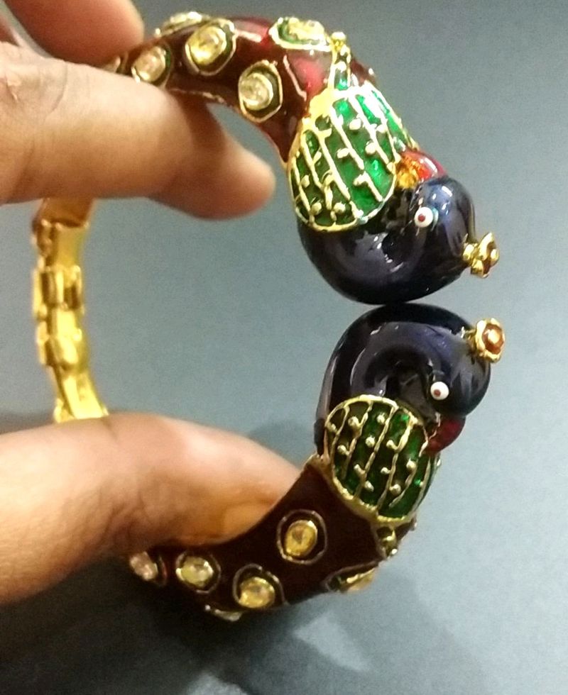 Adjustable Enamelled Peacock Bangle