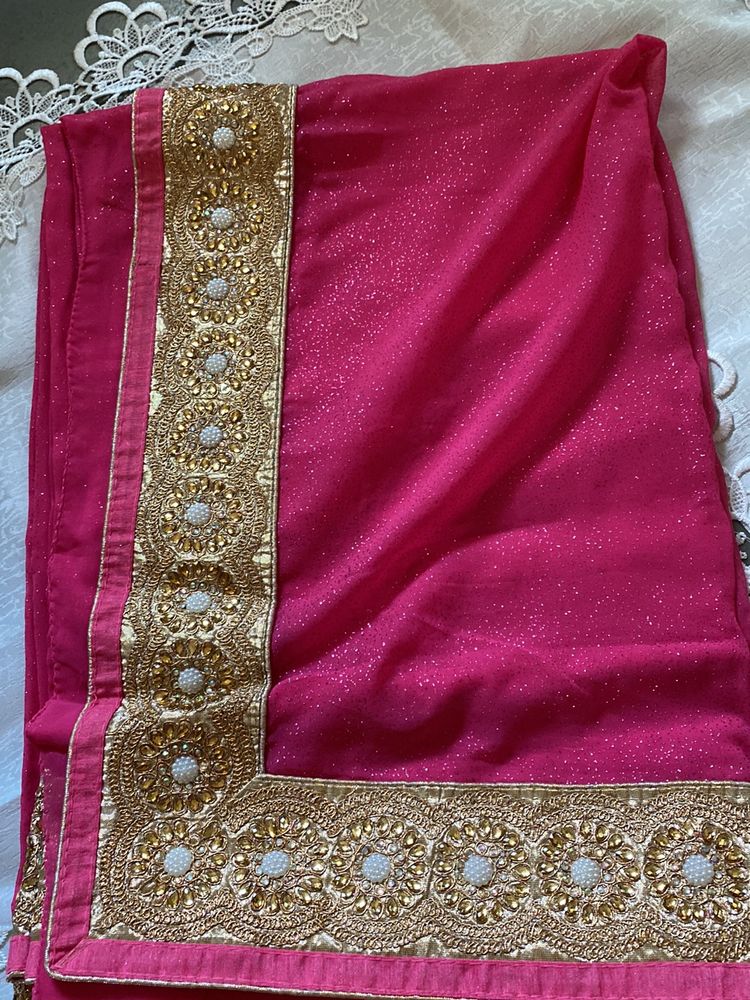 Pink Saree With Fancy Work Border