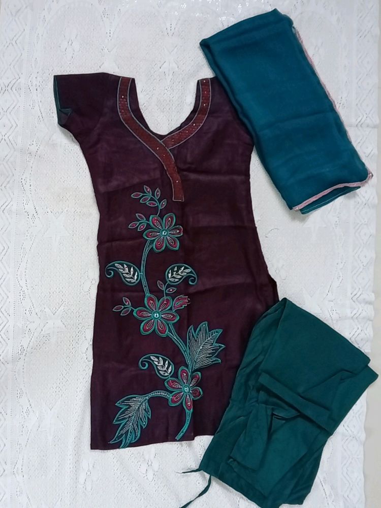 Tailor Made Embroidery Chudidar Suit With Dupatta