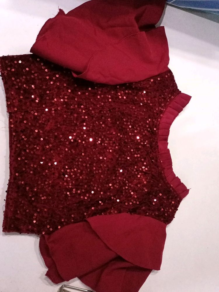 Red Glitter Party Wear Top