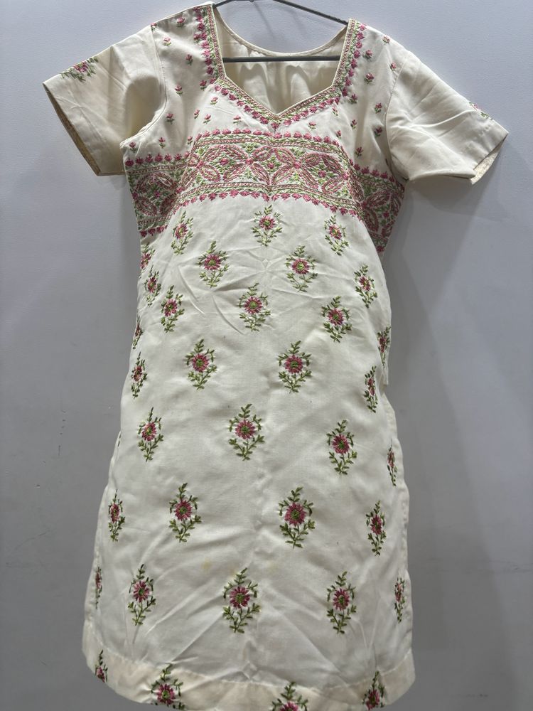 Cream Colored Chikan Embroidered Suit