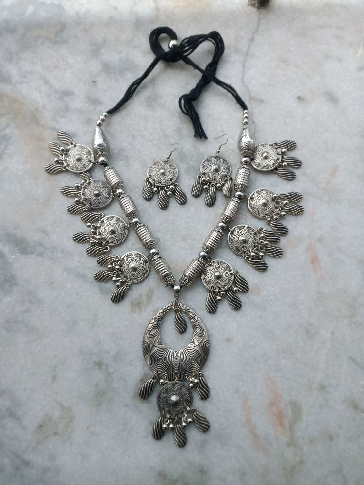 Oxidised Silver Plated Necklace & Earrings Set