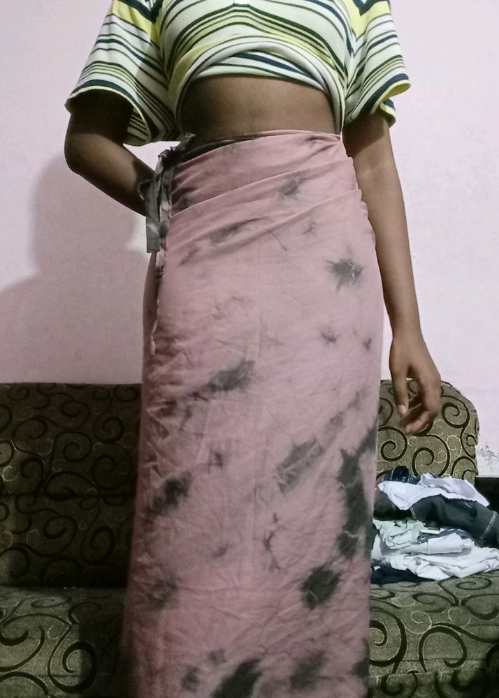 Pink Tie And Dye Wrap Long Skirt