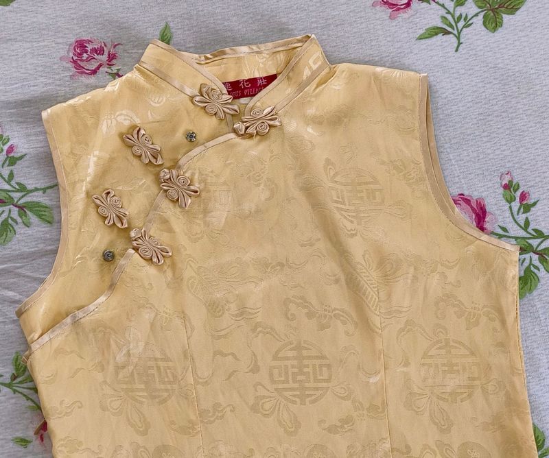 Silky Gold Cheongsam Dress