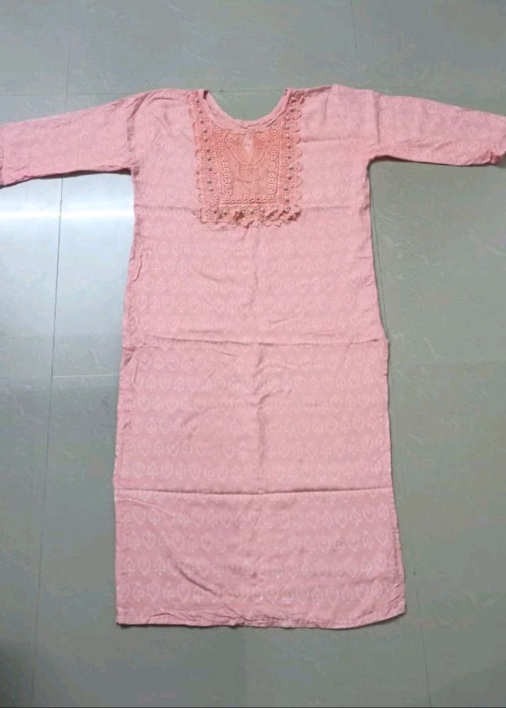 Peach Cotton Kurti For Women