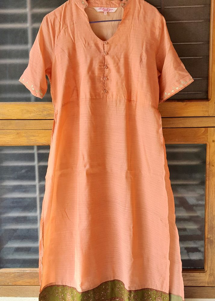 Peach Coloured High Slit Kurta