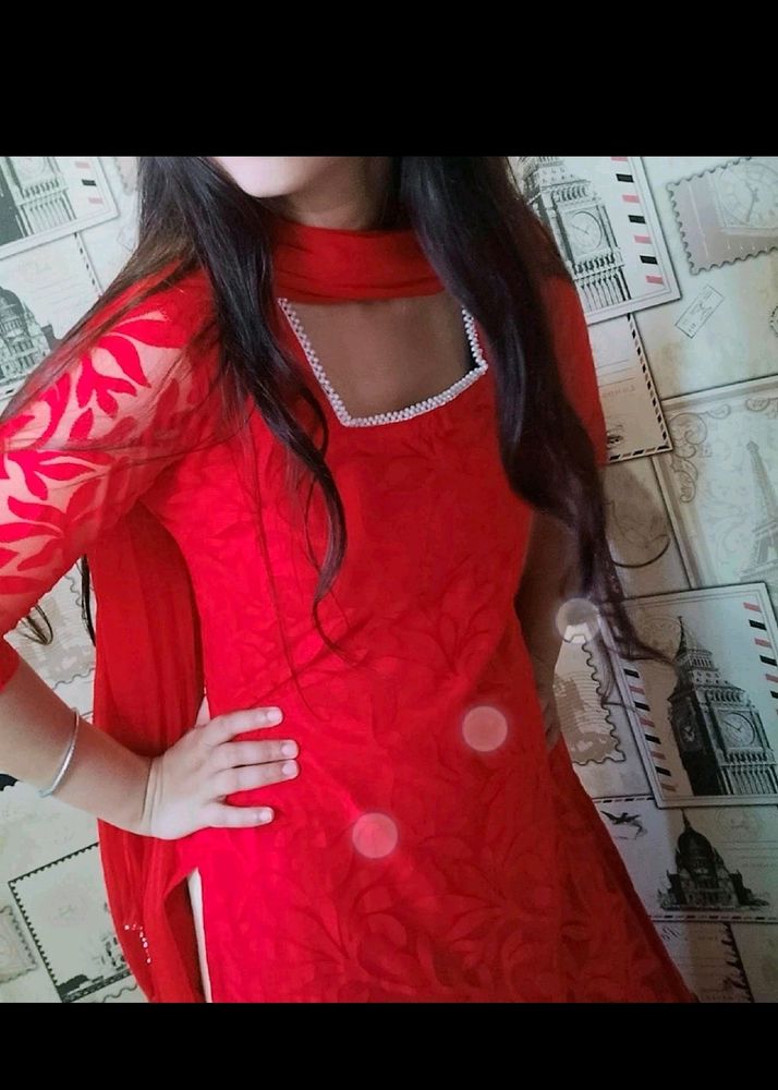 Beutiful Red Kurtis And Duppata