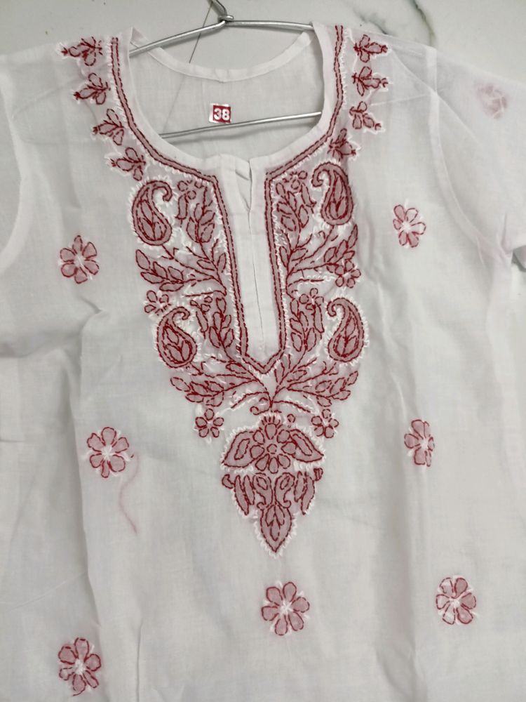 White Chickankari Handwork Kurta