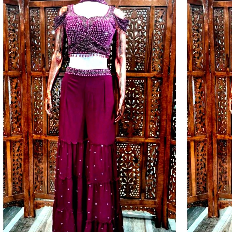 Wine Colour Sharara Set