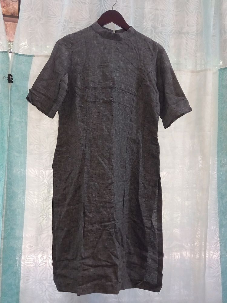 Grey Cotton Kurta High Neck