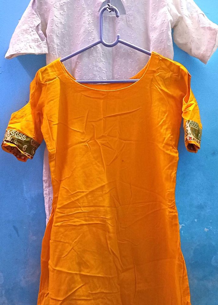 Kurti Combo Stylish Yellow And White