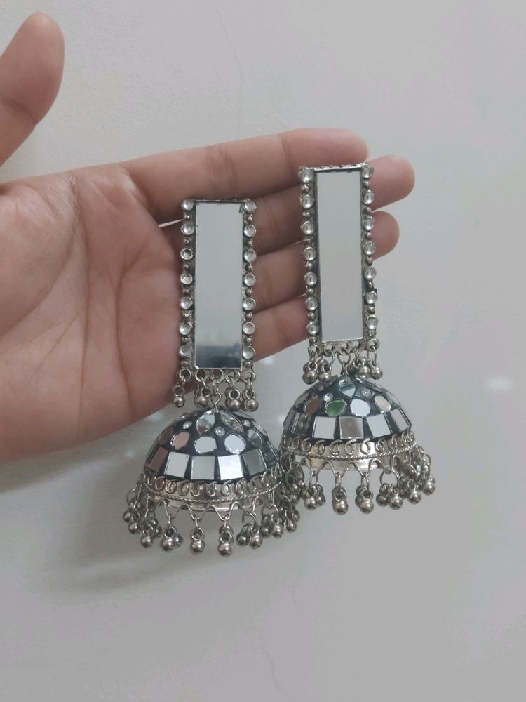 Silver Mirror Jhumka