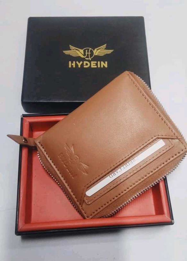 New Mens Tan Trendy Zipper Genuine Leather Wallet