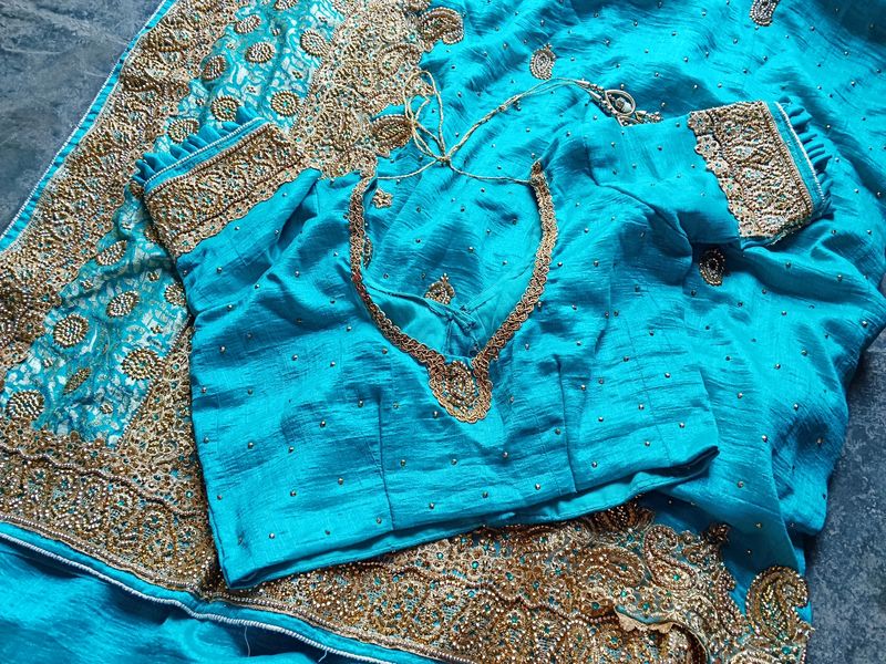 Blue Coloured Partywear Heavy Saree