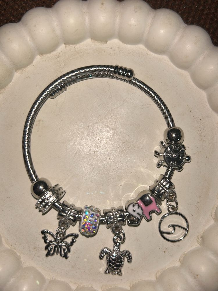 Silver Pink Charm Bracelet