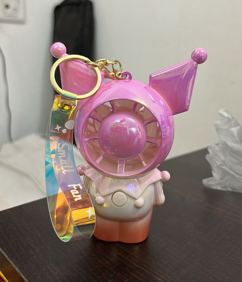 Hand Fan Robo Bunny Ombre Pink With Keychain