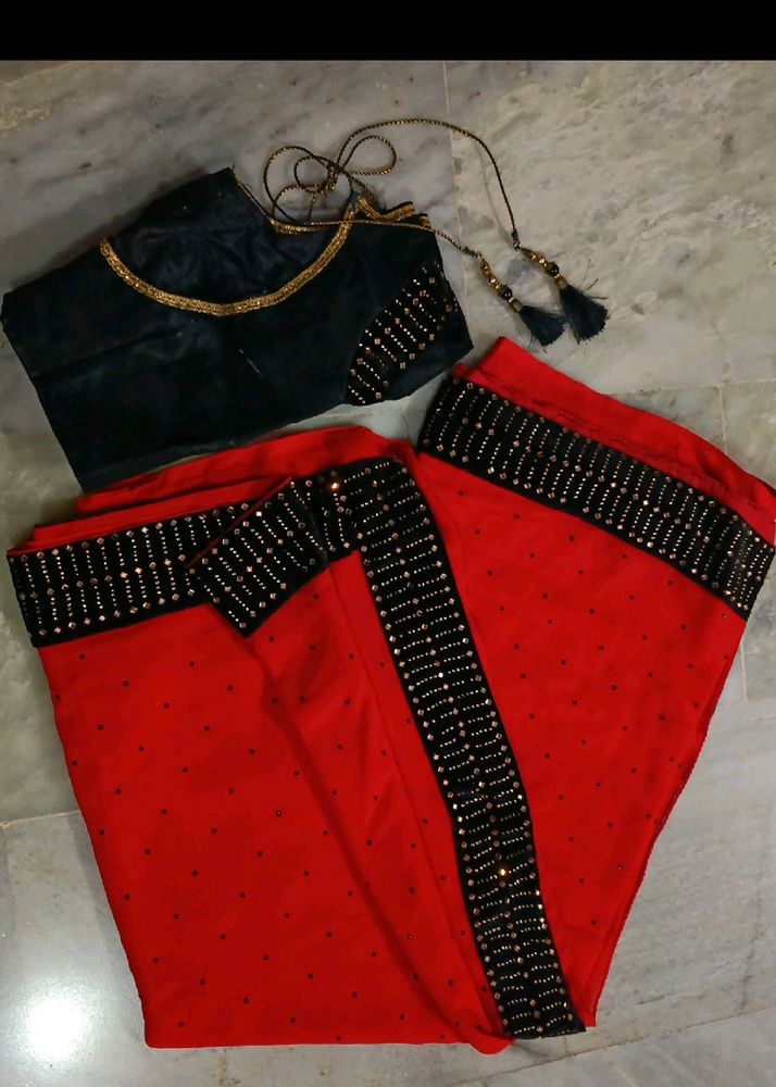 Party Wear Hot Red Saree