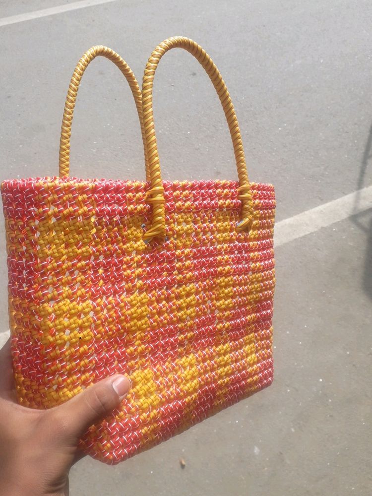 Hand Made Red With Yellow Wire Bag